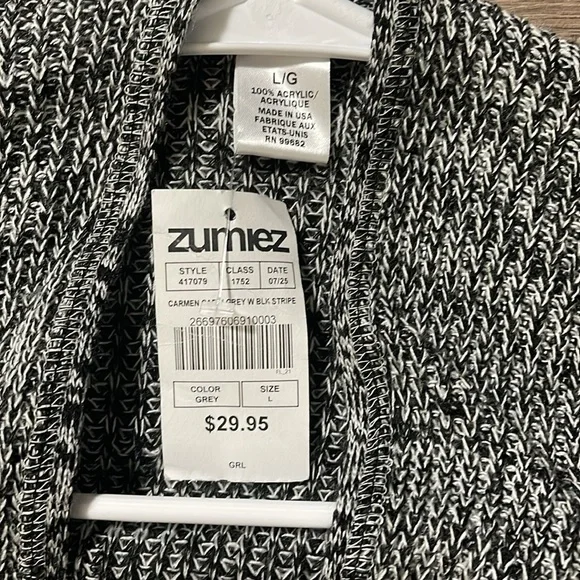 Zumiez Women's grey white black sleeved cardigan , Size L - Picture 3 of 6
